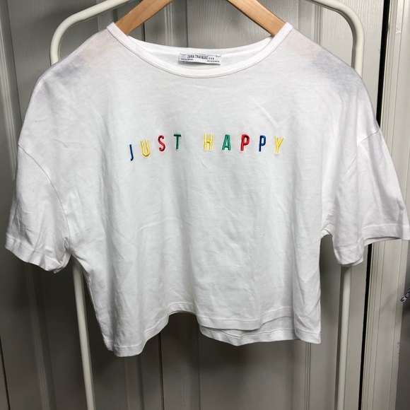 Zara Tops - Zara White Crop Top Just Happy 😊